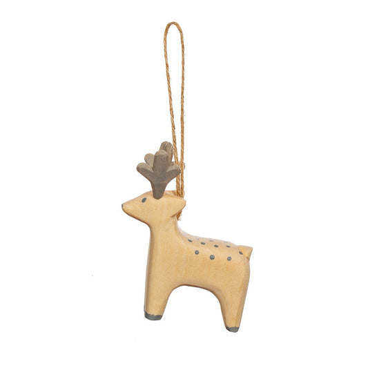 Handcarved Wooden Reindeer Hanging Ornament - a Cheeky Plant