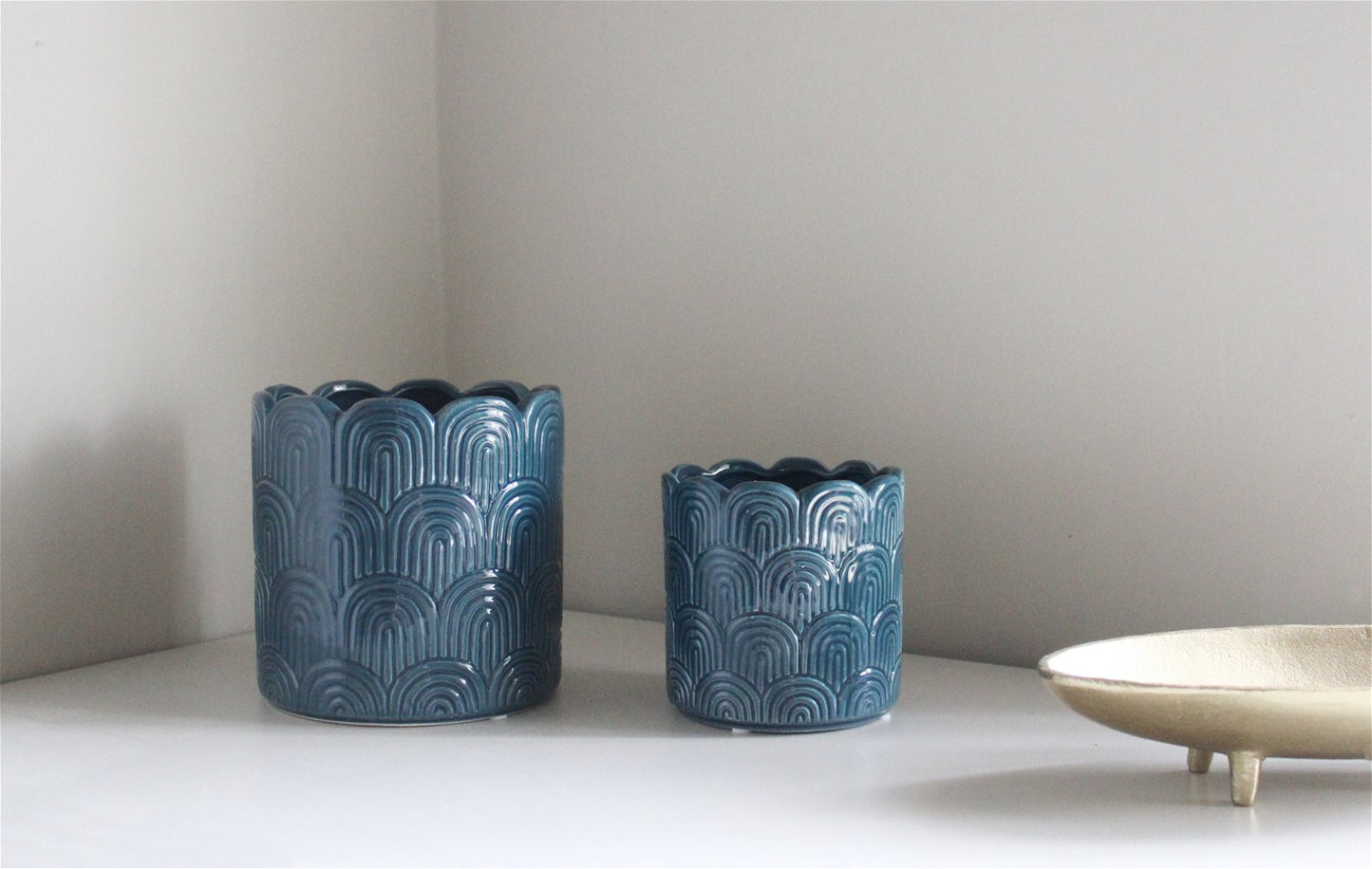 Set of Two Blue Scalloped Planters - a Cheeky Plant