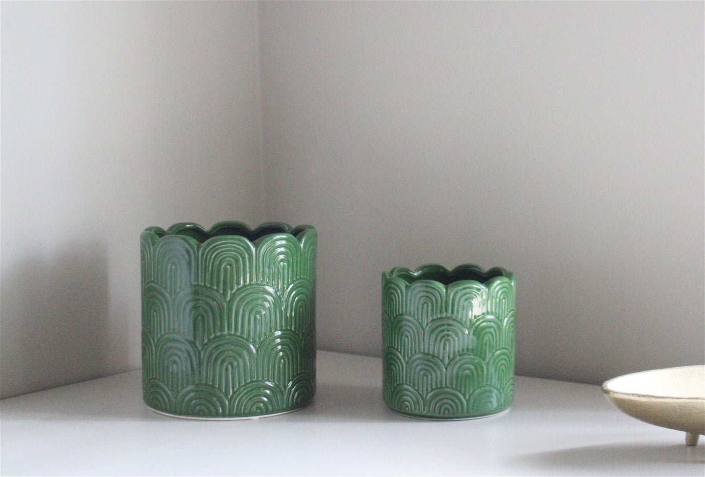 Set of Two Green Scalloped Planters - a Cheeky Plant