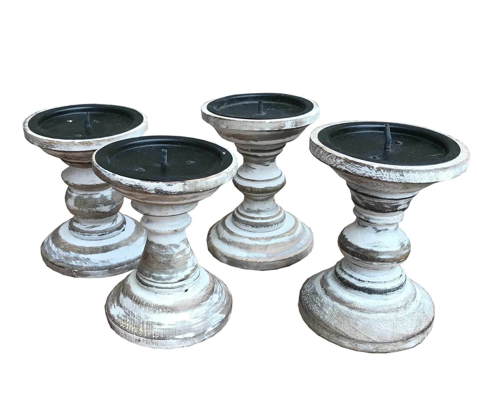Set of 4 White Wooden Candlestick Church Pillar Candle Holders - a Cheeky Plant