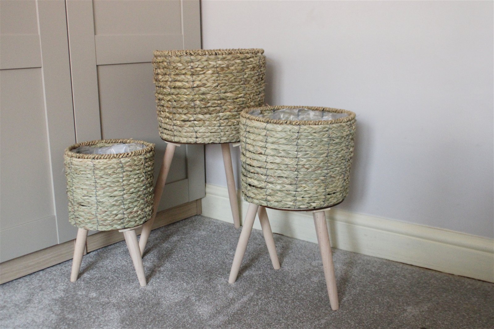 Set of Three Seagrass Planters On Stands - a Cheeky Plant