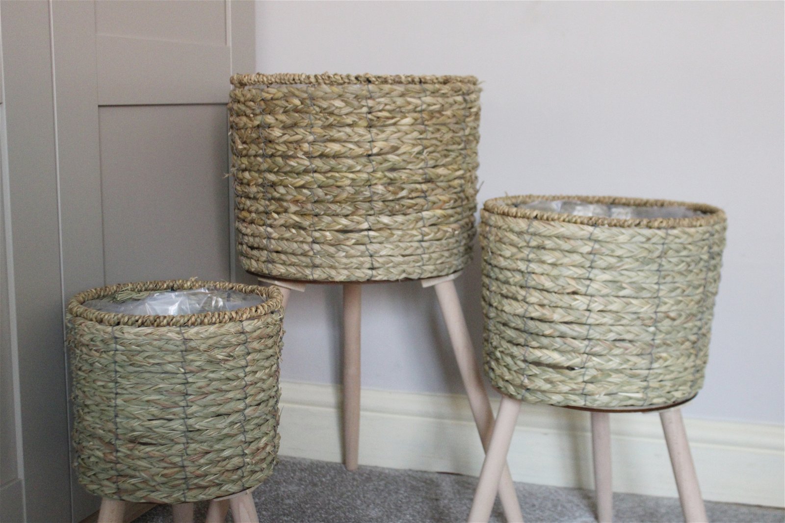 Set of Three Seagrass Planters On Stands - a Cheeky Plant