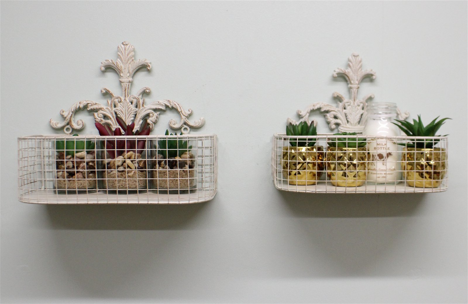 Set Of 2 Metal Wall Baskets In Cream - a Cheeky Plant